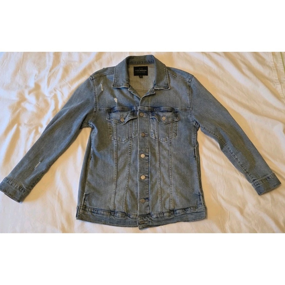 Lucky Brand Denim Trucker Jacket Men's Small Blue Distressed Stretch Jean Coat
